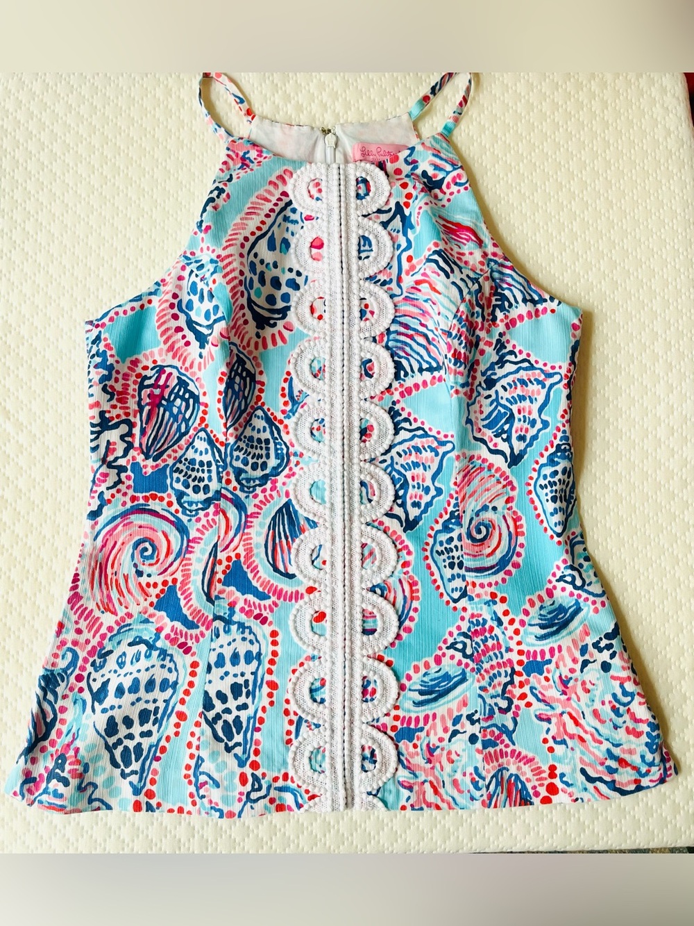 Lilly Pulitzer Annabelle Halter Top Shell Me About It Print Blue Pink Size 8